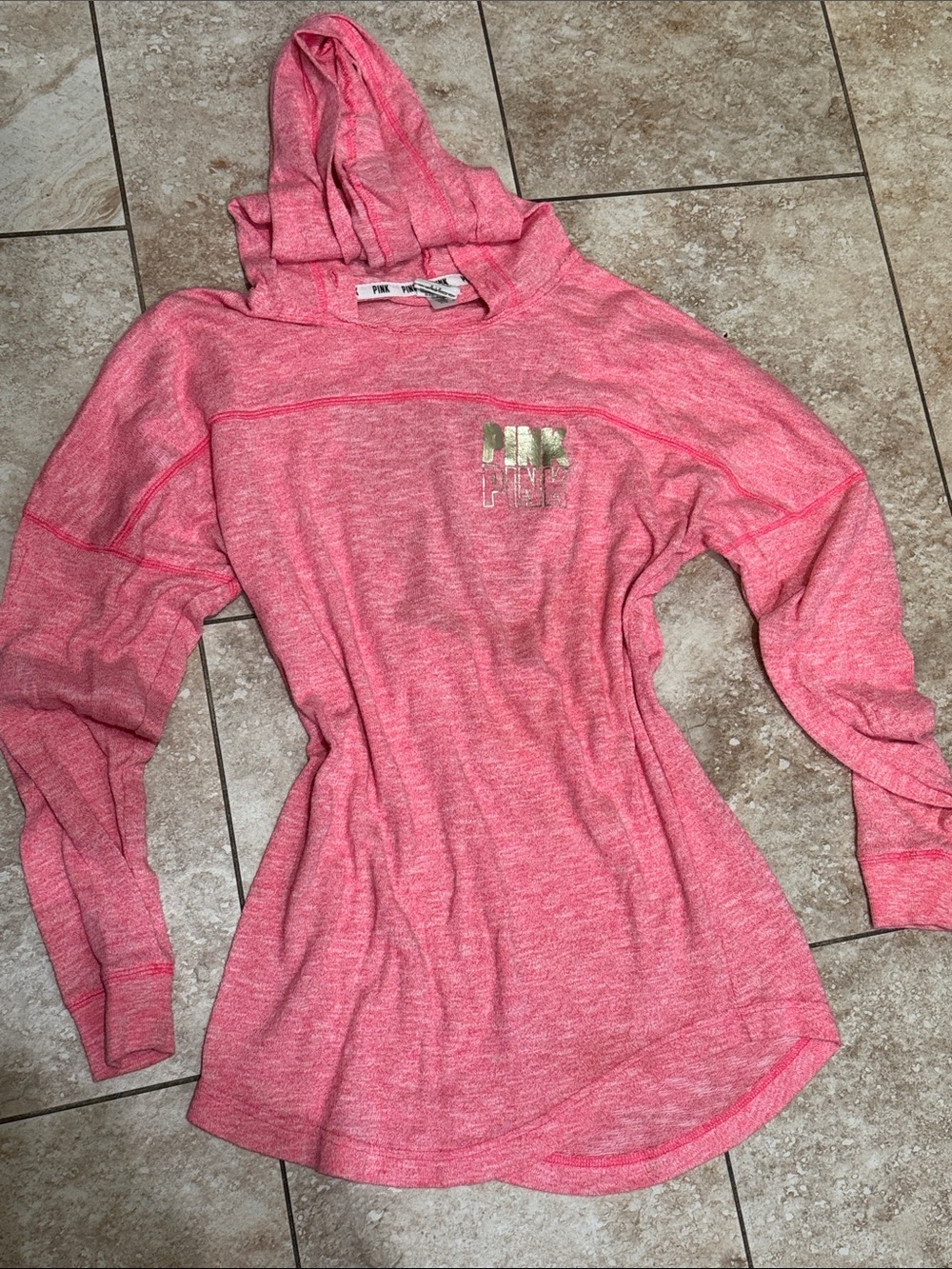 PINK Victoria's Secret Heathered Pink Hooded Pullover Sweatshirt